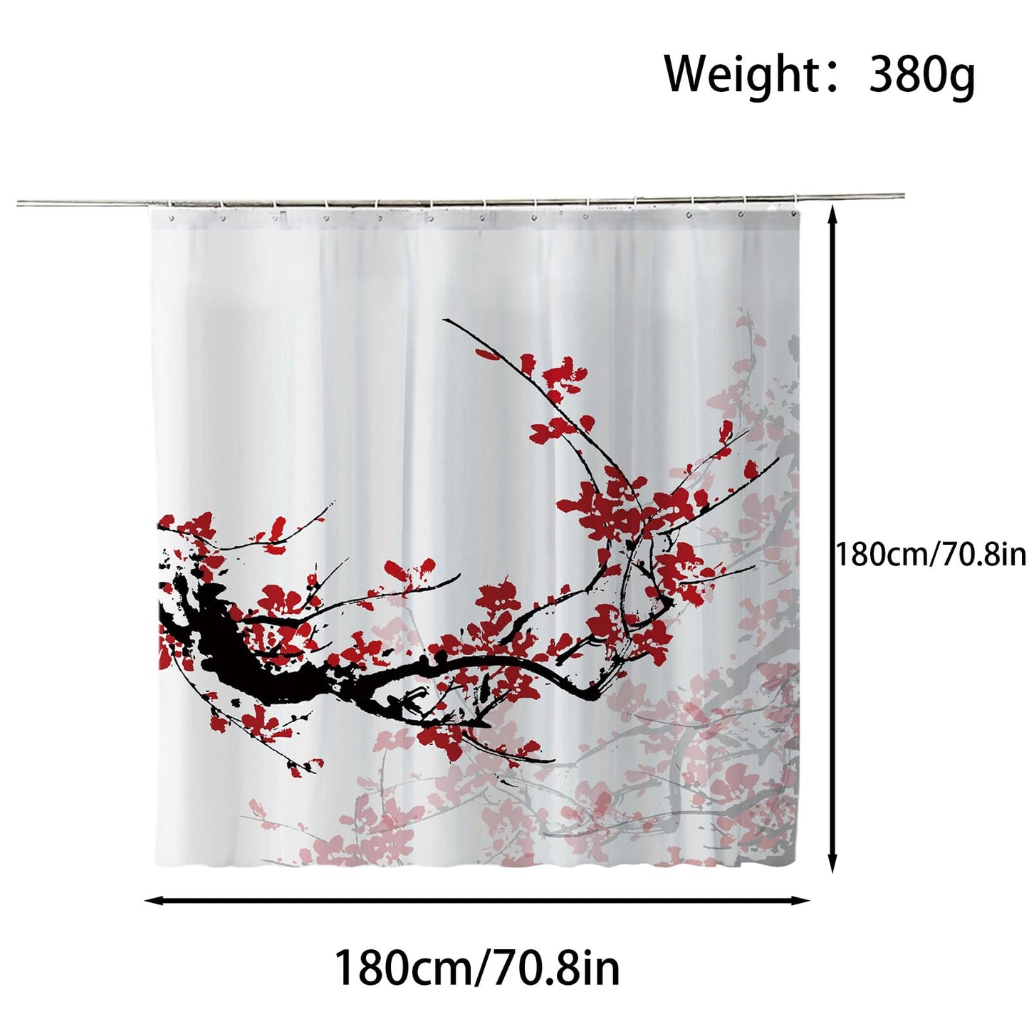 FAIRYGATE Wet Room Shower Curtain Mould Proof Resistant Winter Flowers Water Repellant Fabric Polyester with 12 Plastic Hooks Size 180x180CM Bathroom