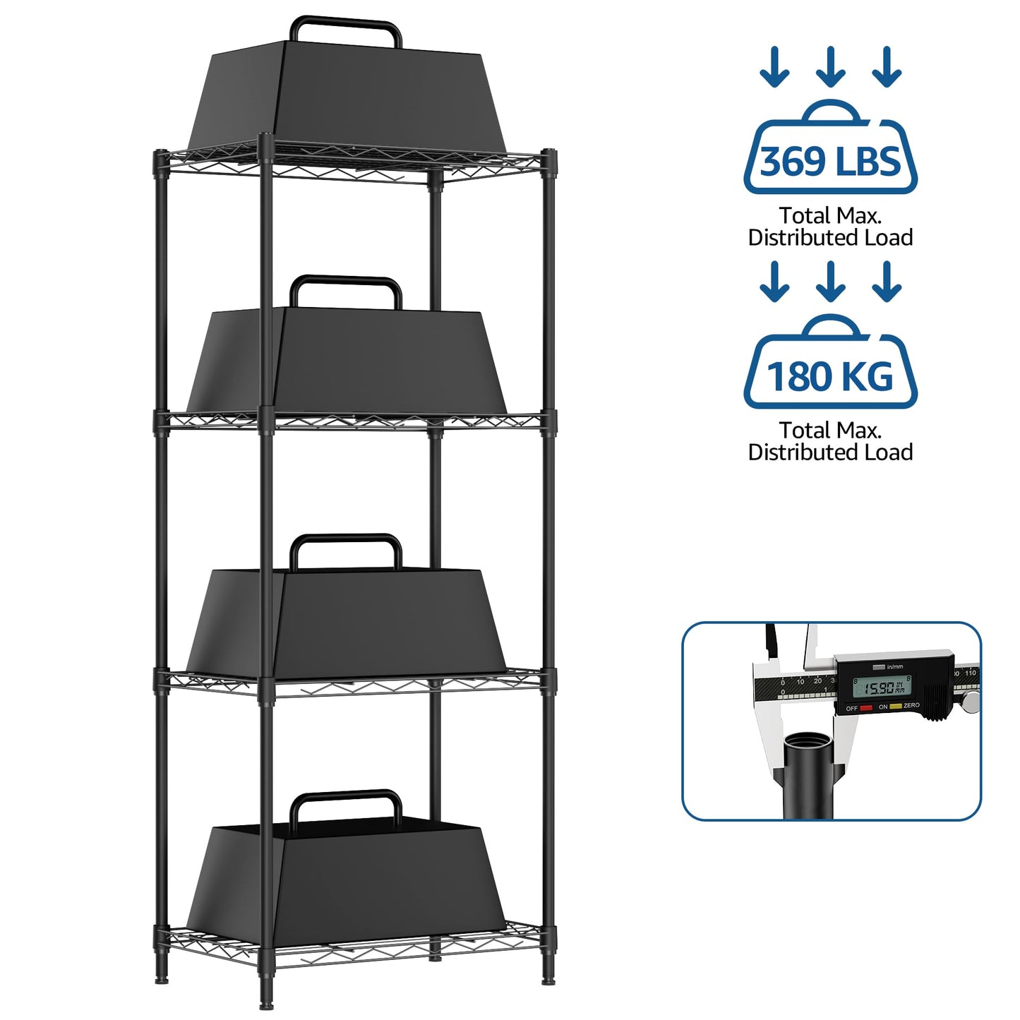 M MZG Storage Shelves 4 Tier Heavy Duty Metal Storage Unit With Levelling Feet Organizer for Garage, Laundry, Kitchen 30 x 45 x 106.4 cm Black