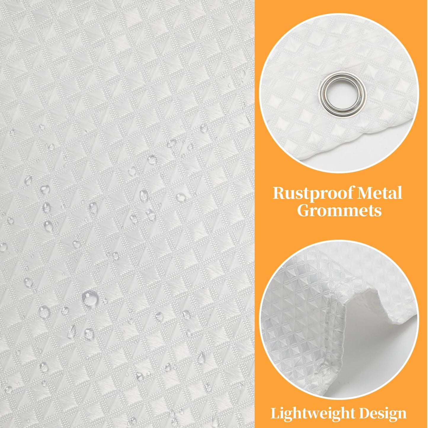 MospdyGear Water and Mould Proof Shower Curtain, White Waffle Weave Machine Washable 180x180cm with Hooks, Easy Clean Bathroom Decor