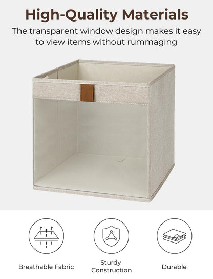 StorageWorks Cube Storage Boxes, Wardrobe Storage Boxes with Clear Window, Fabric Organiser for Clothes, Collapsible Storage Baskets with Handles