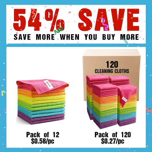 Orighty Microfibre Cleaning Cloths, Pack of 120, Highly Absorbent Cleaning Supplies, Lint Free Cloths for Multiple-use, Powerful Dust Removal Cleaning