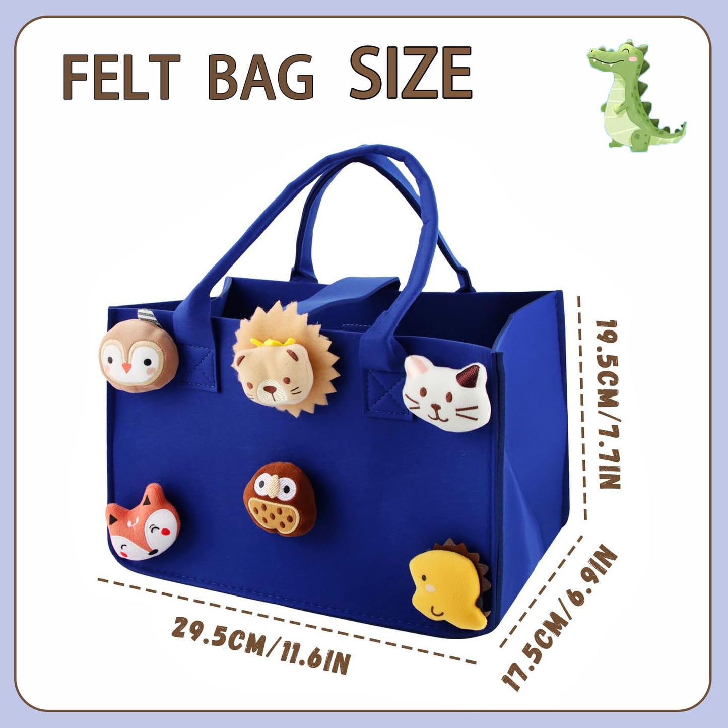 HUANYO Felt Storage Bag for Kids, 30x20x18 cm Colourful Toy Organiser with Handles, DIY Gift Bag for Holidays, Birthday, Christmas Presents (blue)