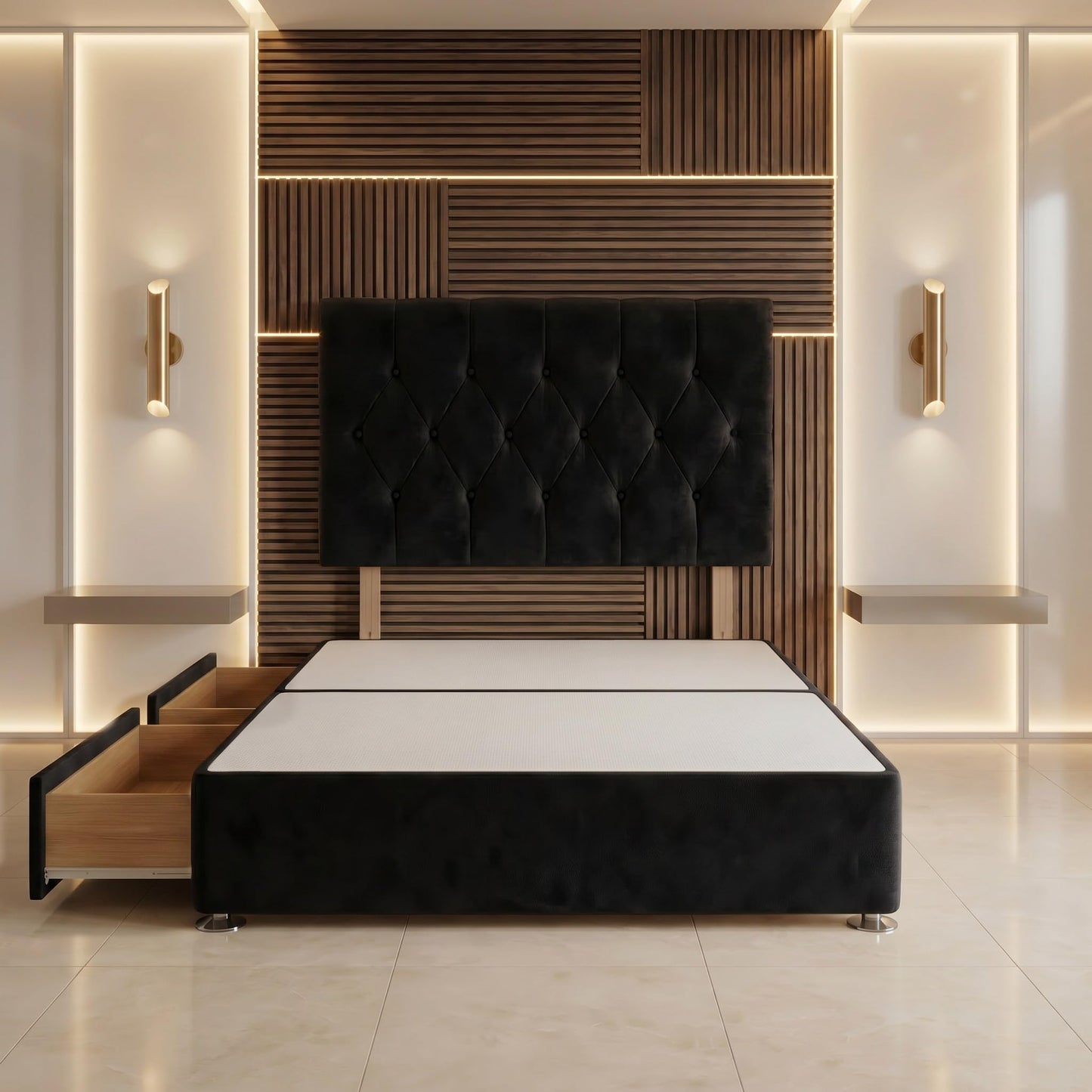 Bed Centre Ziggy Plush Small Single Divan Base 30" Headboard, Black, 0 Draw
