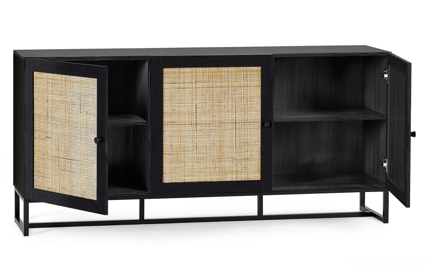 Julian Bowen Padstow Sideboard, Rattan Doors, Black - H75 x W160 x D40cm