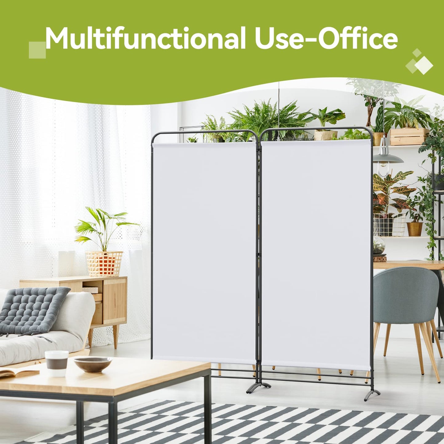 Angel Living 2 Panels Folding Room Divider, Privacy Screen Composed of Polyester Fabric and Sturdy Iron Frame
