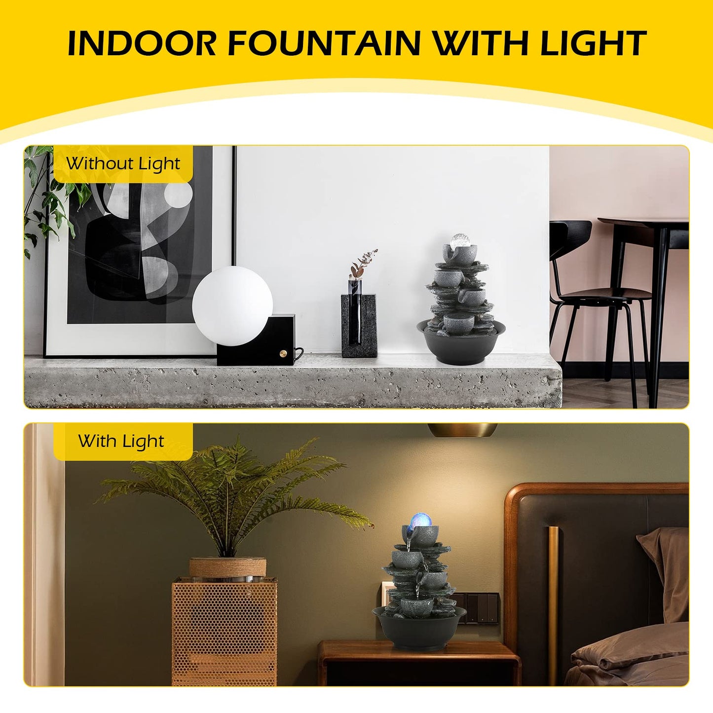 Dyna-Living Indoor Fountain, Tabletop Water Fountain, Water Fountain with LED Crystal Ball, Indoor Water Feature for Home Office Decor