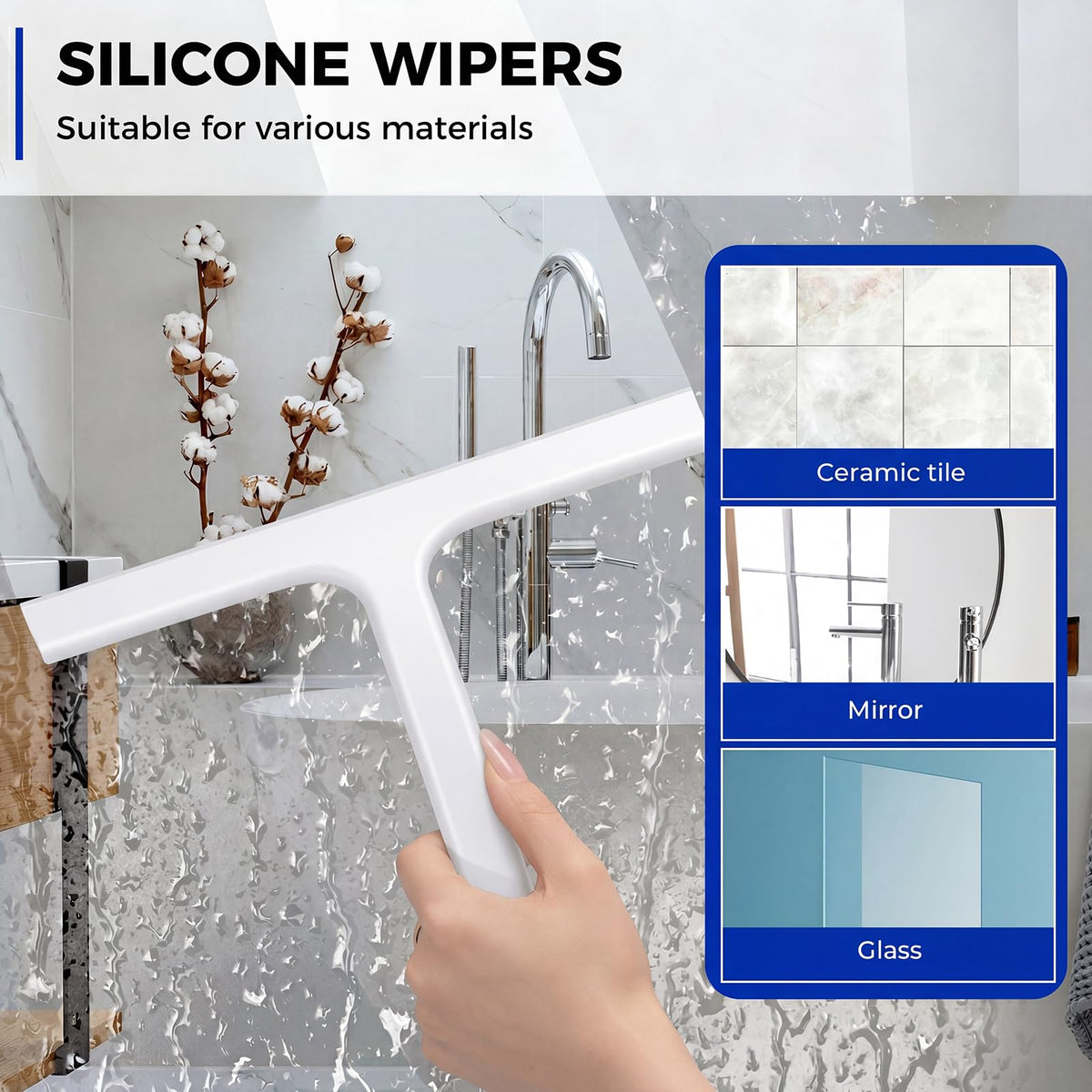 wlich Shower Squeegee, 10" Silicone Shower Wiper for Glass Doors, White