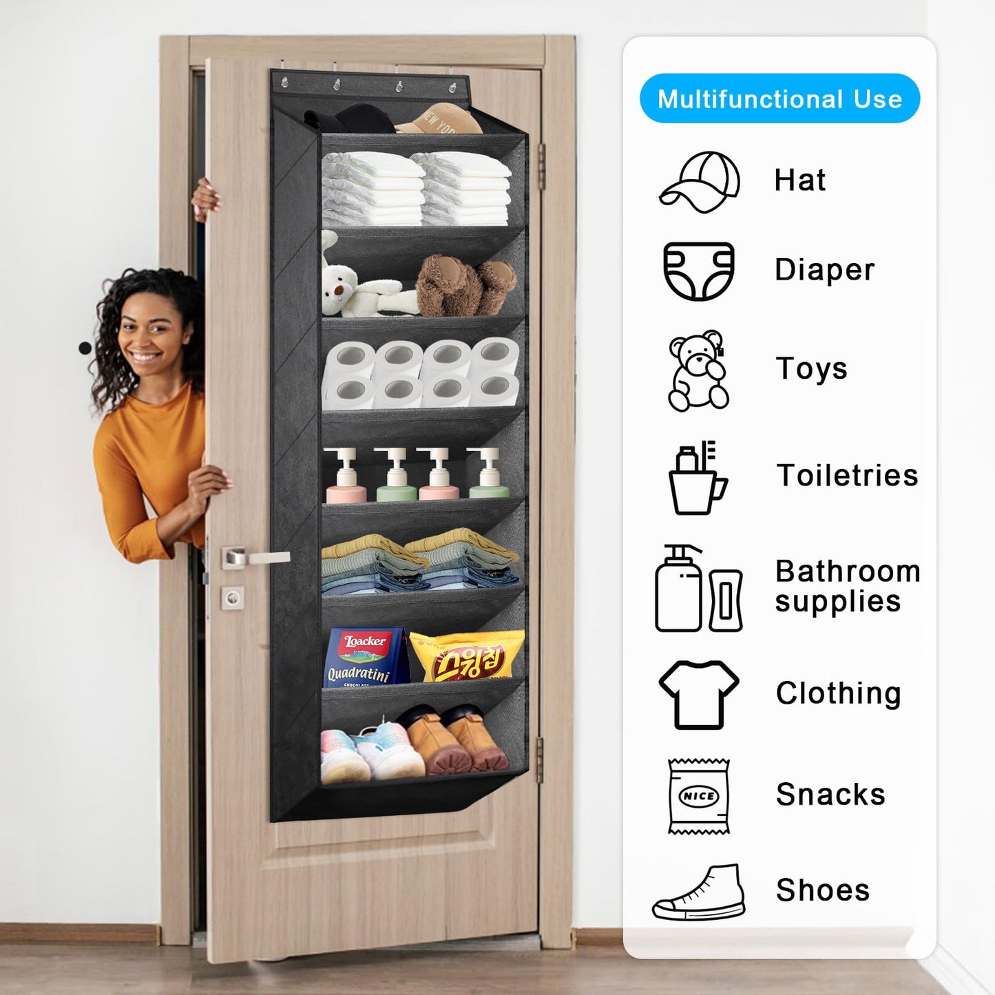 bssmmai Over Door Shoe Storage, Hanging Shoe Storage, Door Shoe Rack with 8 Deep Pockets, Overdoor Shoe Storage Organiser with 4 sturdy metal hooks