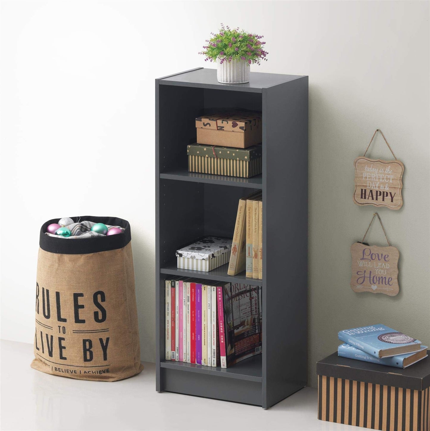 Timber Art Design UK 3 Tier Bookcase Open Tall Shelf Rack Contemporary Organizer Display Shelving Unit for Modern Living Room, Office Space