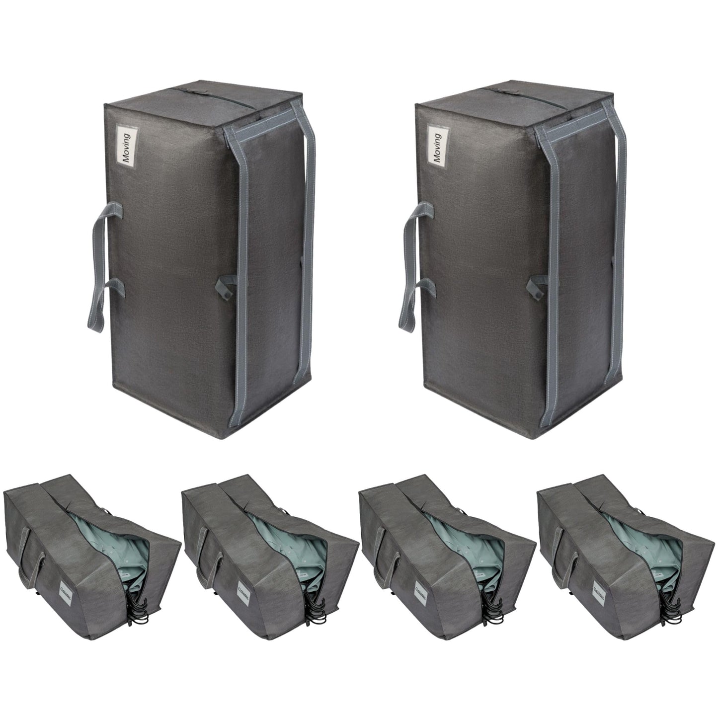 VENO 6 Pack Heavy-Duty Extra Large Moving Bags W/Backpack Straps, Moving House Essentials, Strong Handles & Zips, Clothes Storage, Packing