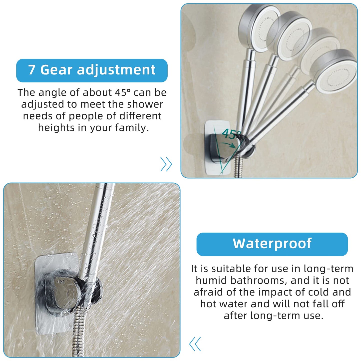 Esteopt Shower Head Holder, Strong Adhesive & Waterproof, 3 Angle Adjustable, ABS Material, Wall Mount, Silver