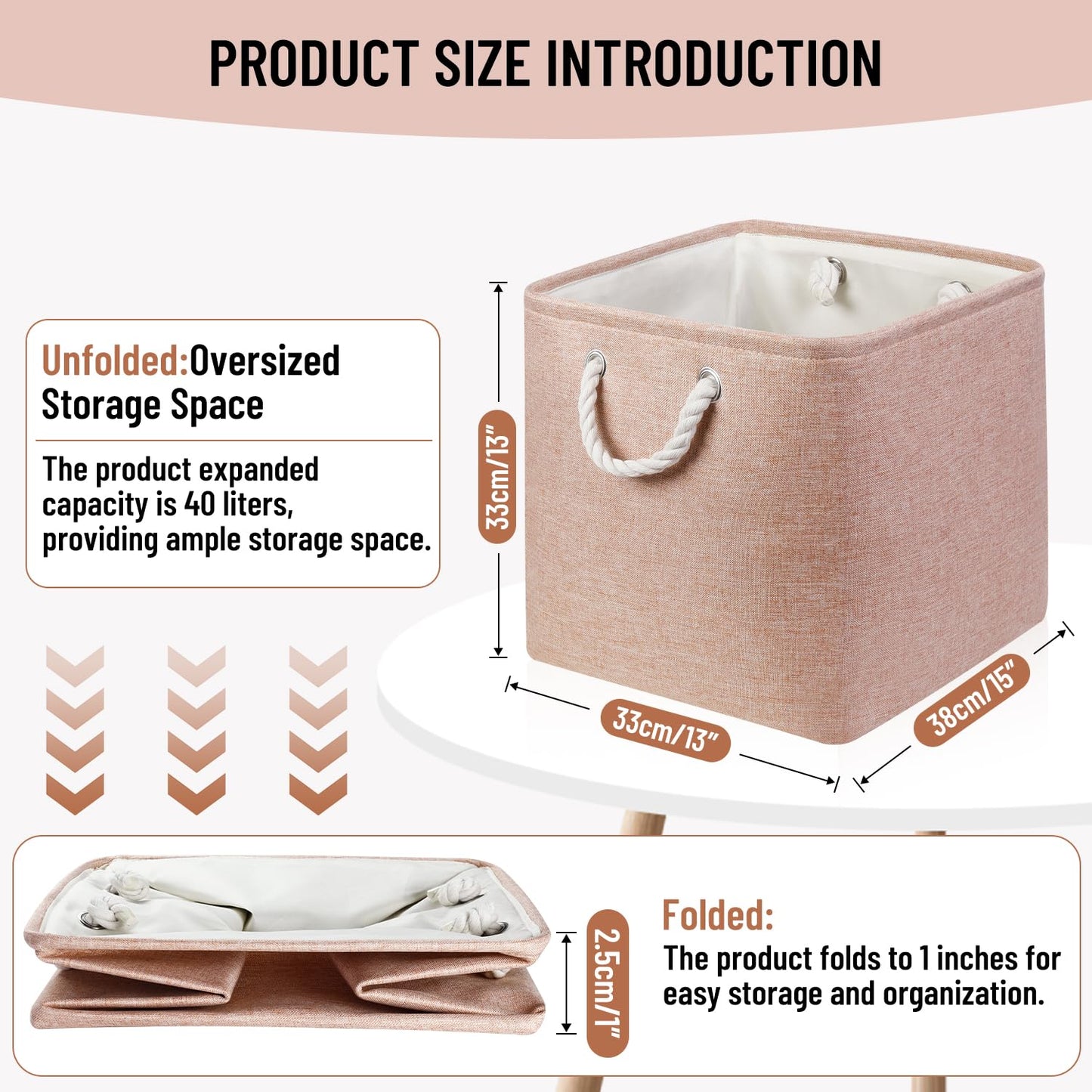 JUNLAI 4 Pack Fabric Storage Boxes, Kallax Storage Boxes 33 x 38 x 33 with Handles, Foldable Large Storage Pink Basket for Office & Home, Book