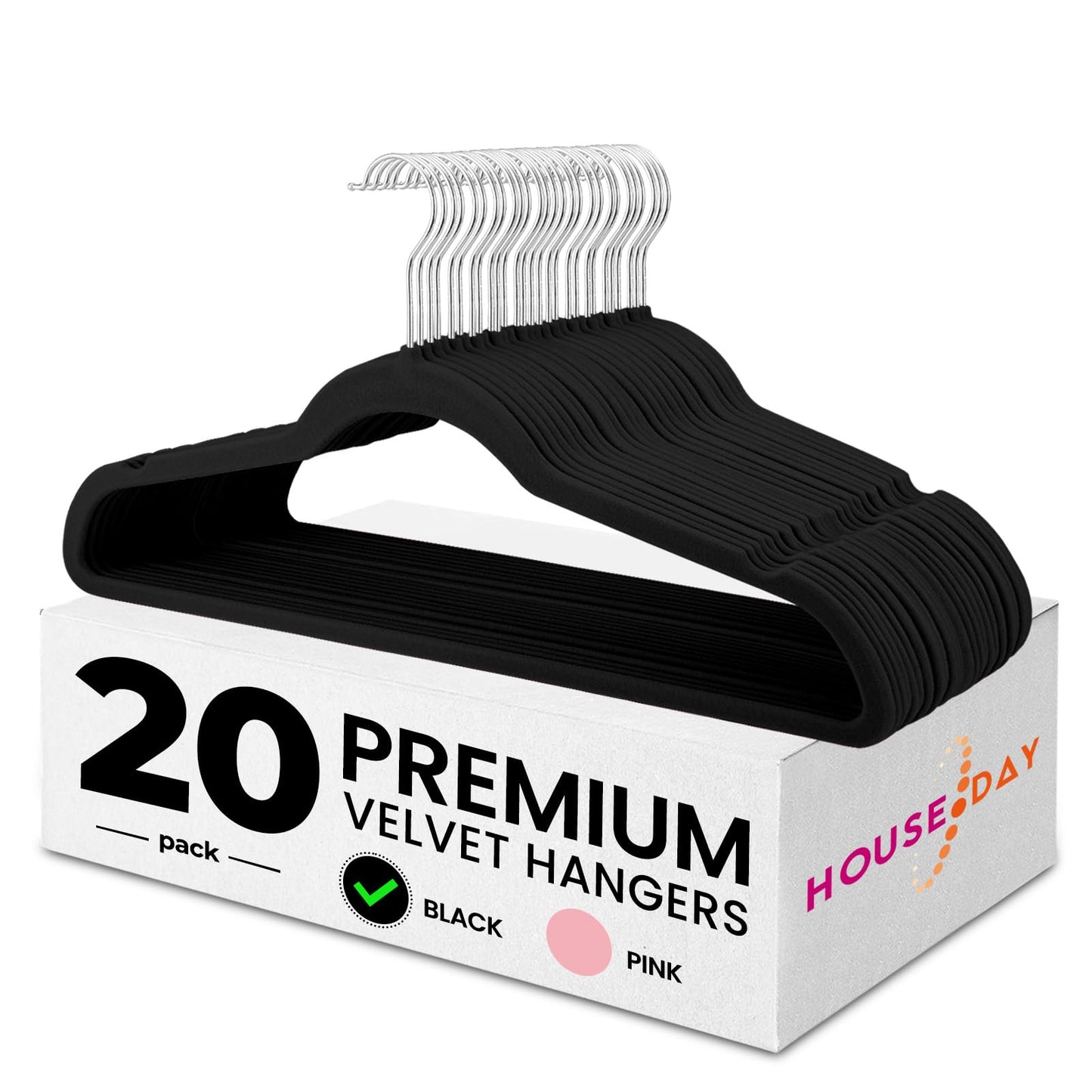 HOUSE DAY Black Velvet Hangers 20 Pack, Non-Slip Coat hangers