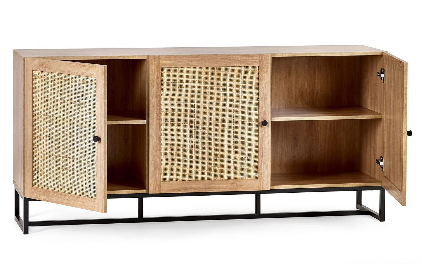 Julian Bowen Padstow Sideboard, Rattan Doors, Oak - H75 x W160 x D40cm