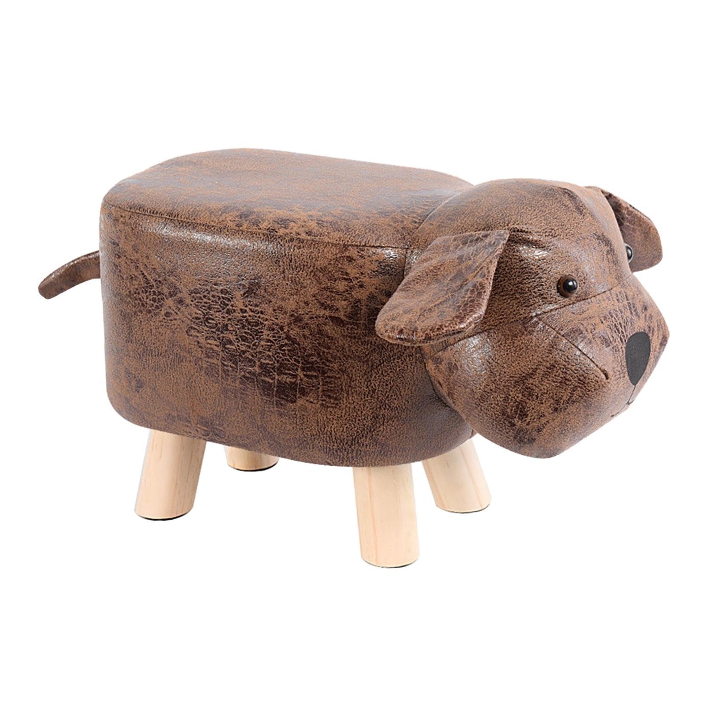 Qianly Animal Footstool, Cartoon Dog Shaped Ottoman Chair, Foot Rest, Changing Stool for Living Room, Playroom, Brown