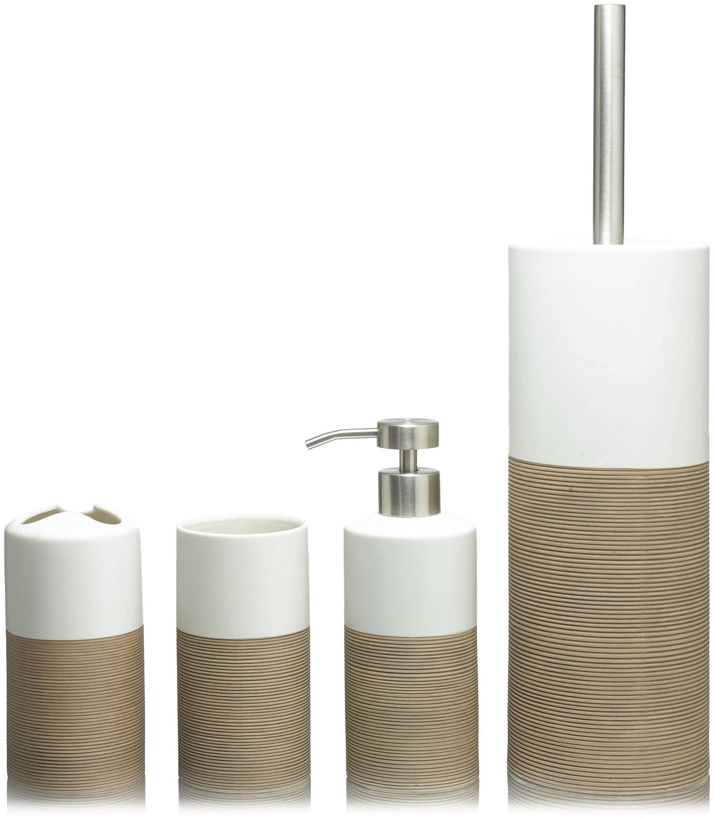 Sealskin Doppio Soap Dispenser, Porcelain, Sand, 8.5 x 18 x 6.7 cm