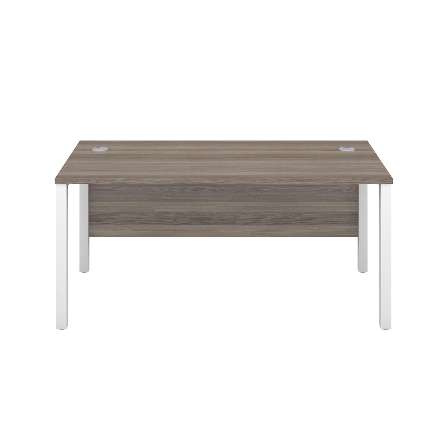 Office Hippo Heavy Duty Rectangular Goalpost Desk, Integrated Cable Ports, PC Desk For Office or Home, 5 Yr Wty, MFC - Grey Oak Top, White Legs