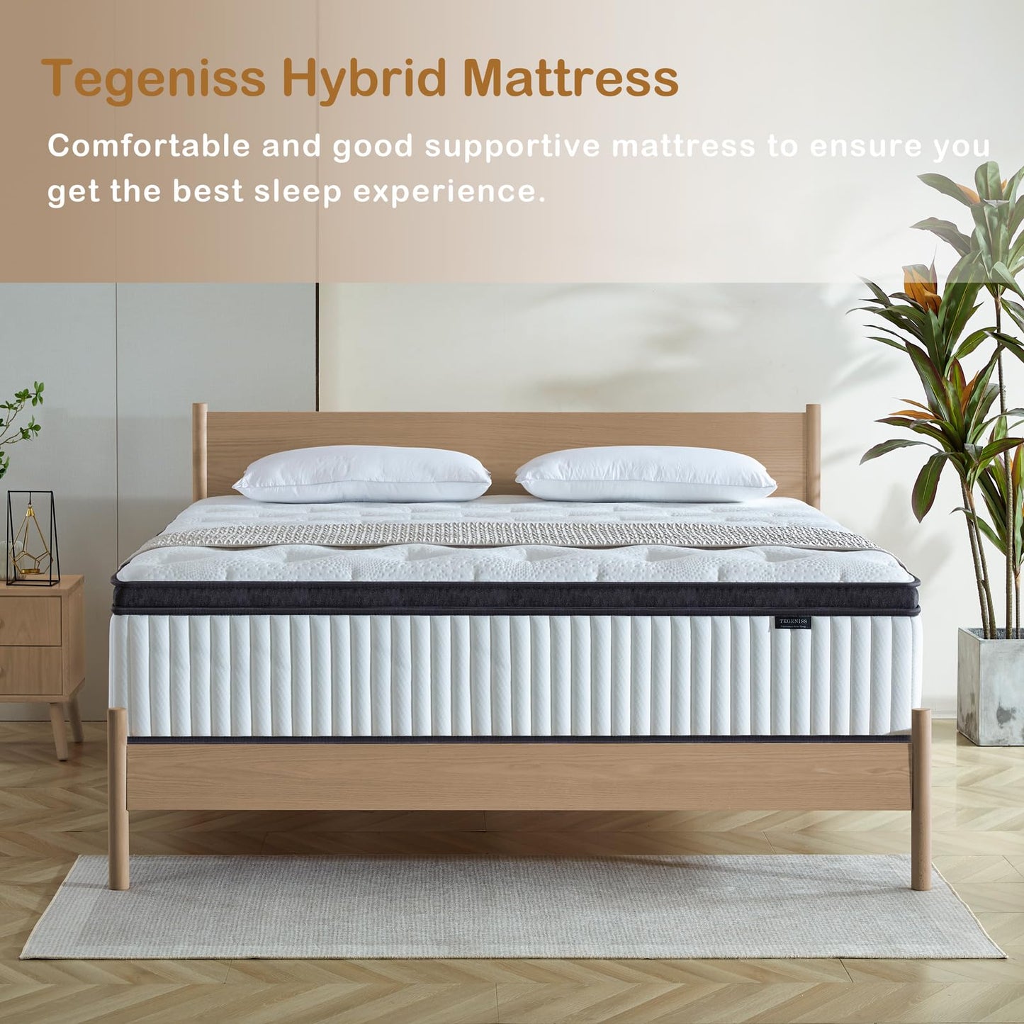 Tegeniss Double Mattress 25cm with Memory Foam & Pocketing Spring |In a Box,Medium Firm, Breathable Cover,Motion Isolation,Edge Support,White