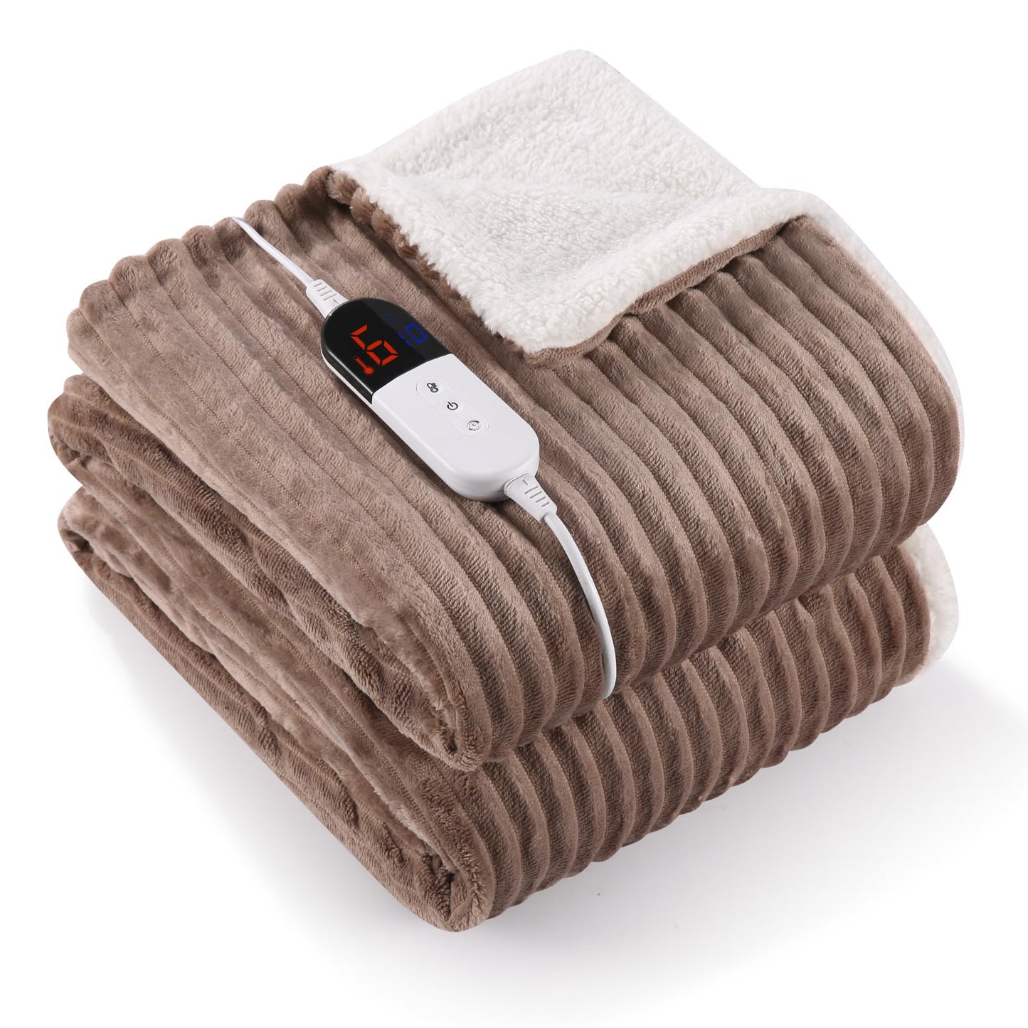 CURECURE Electric Heated Blanket Throw, Soft Ribbed Flannel and Sherpa Heated Blanket, 180 X 130cm, 6 Heat Settings & 1-10 Hours Automatic Timer, Home