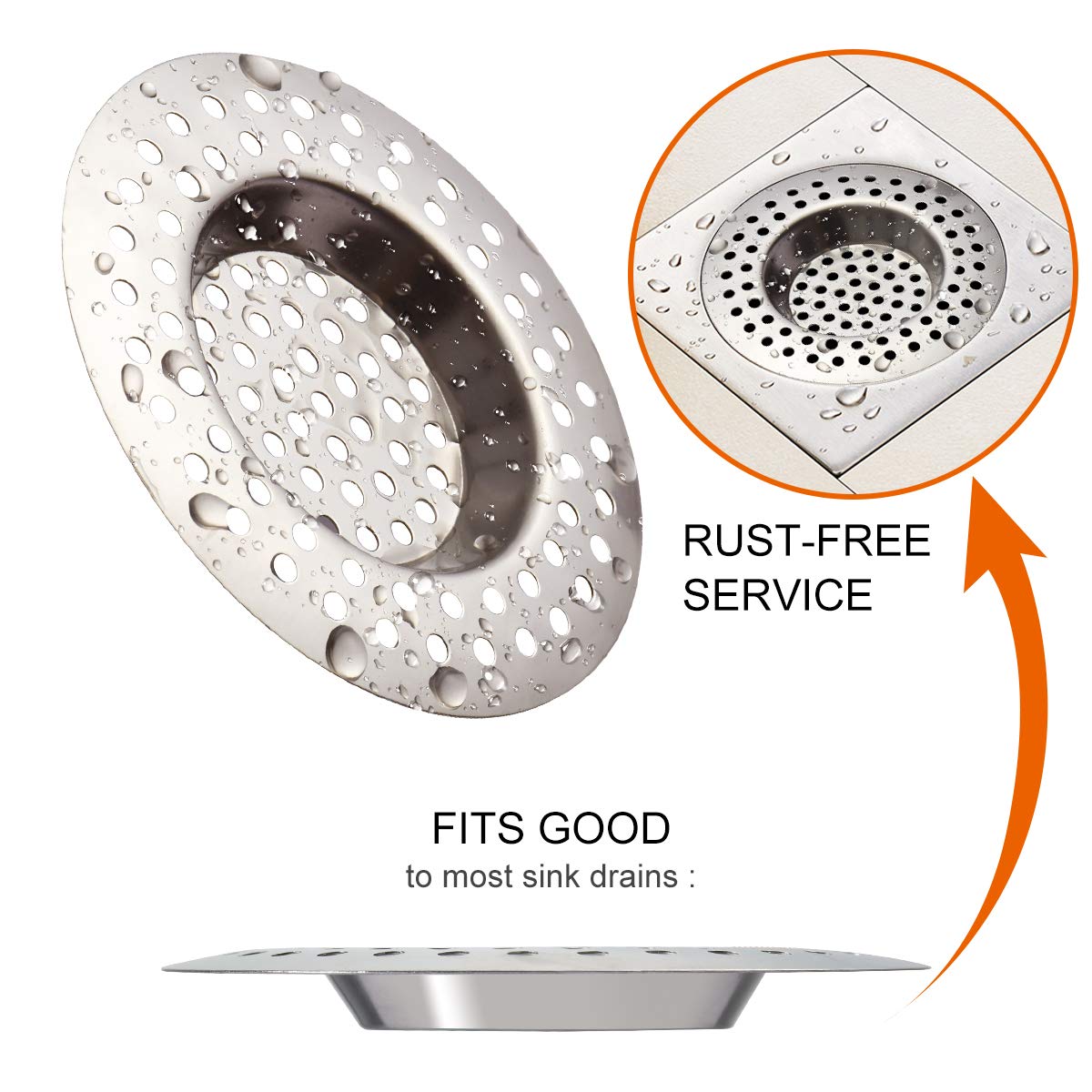 Macco 3 Pack Sink Strainer in Kitchens and Bathrooms Plug 78mm Diameter Hair Catcher for Bathtub Shower（90 holes)