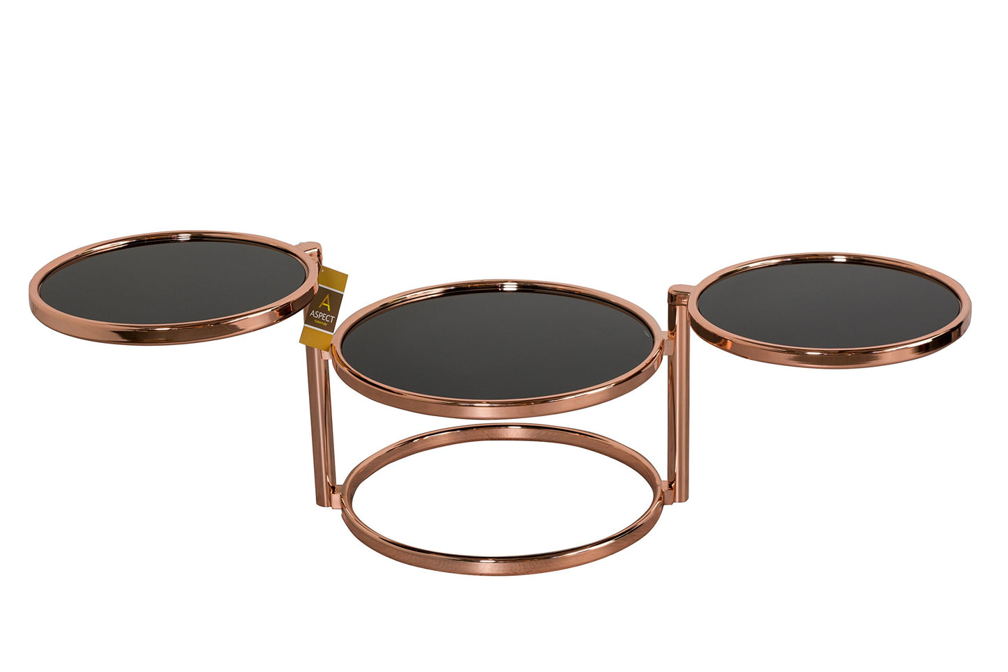 ASPECT Eterntity Glass Coffee Table in Cooper Frames with Swivel Motion, Tempered, Copper/Black, 58x50x43 cm