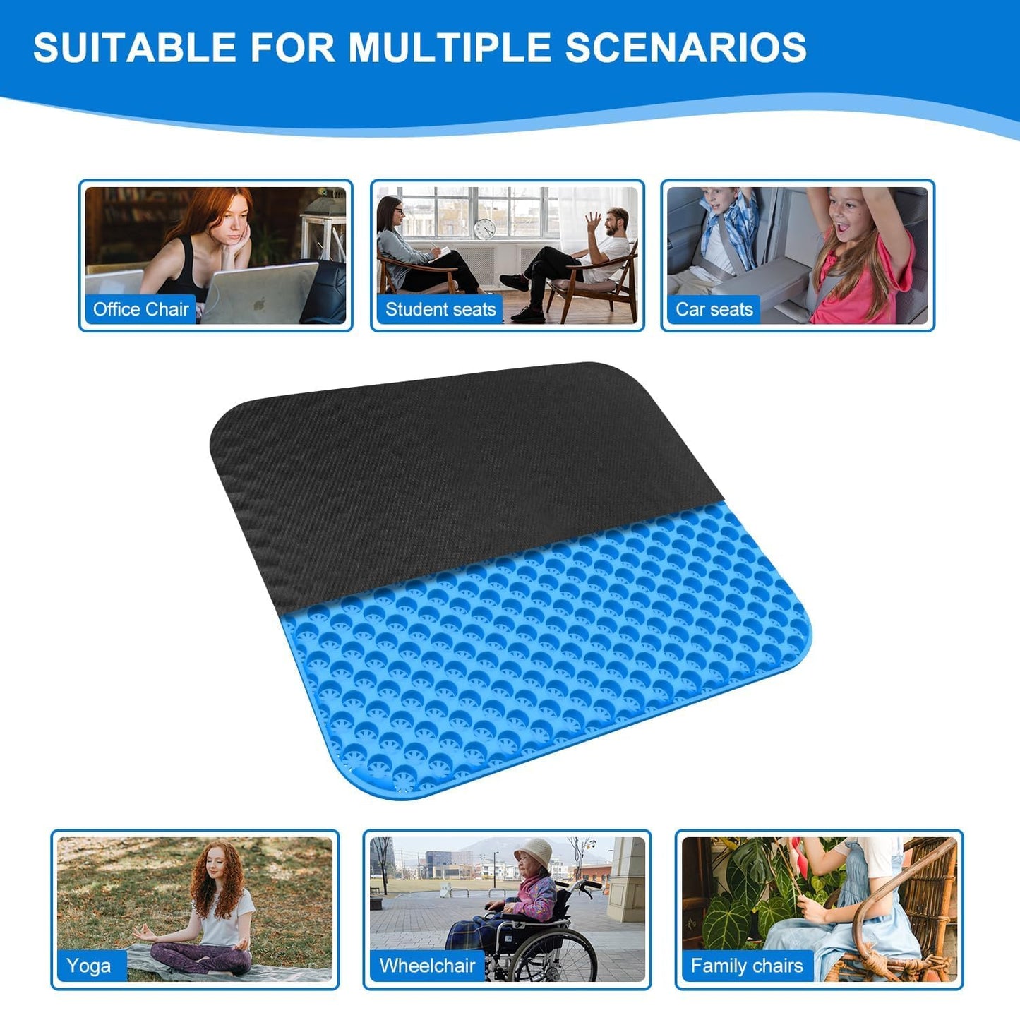 Juroof Gel Seat Cushion For Long Sitting With Non-Slip Covers,Soft & Breathable For Chair,Gaming,Car,Office,Desk Chair and Wheelchair,Office Pads