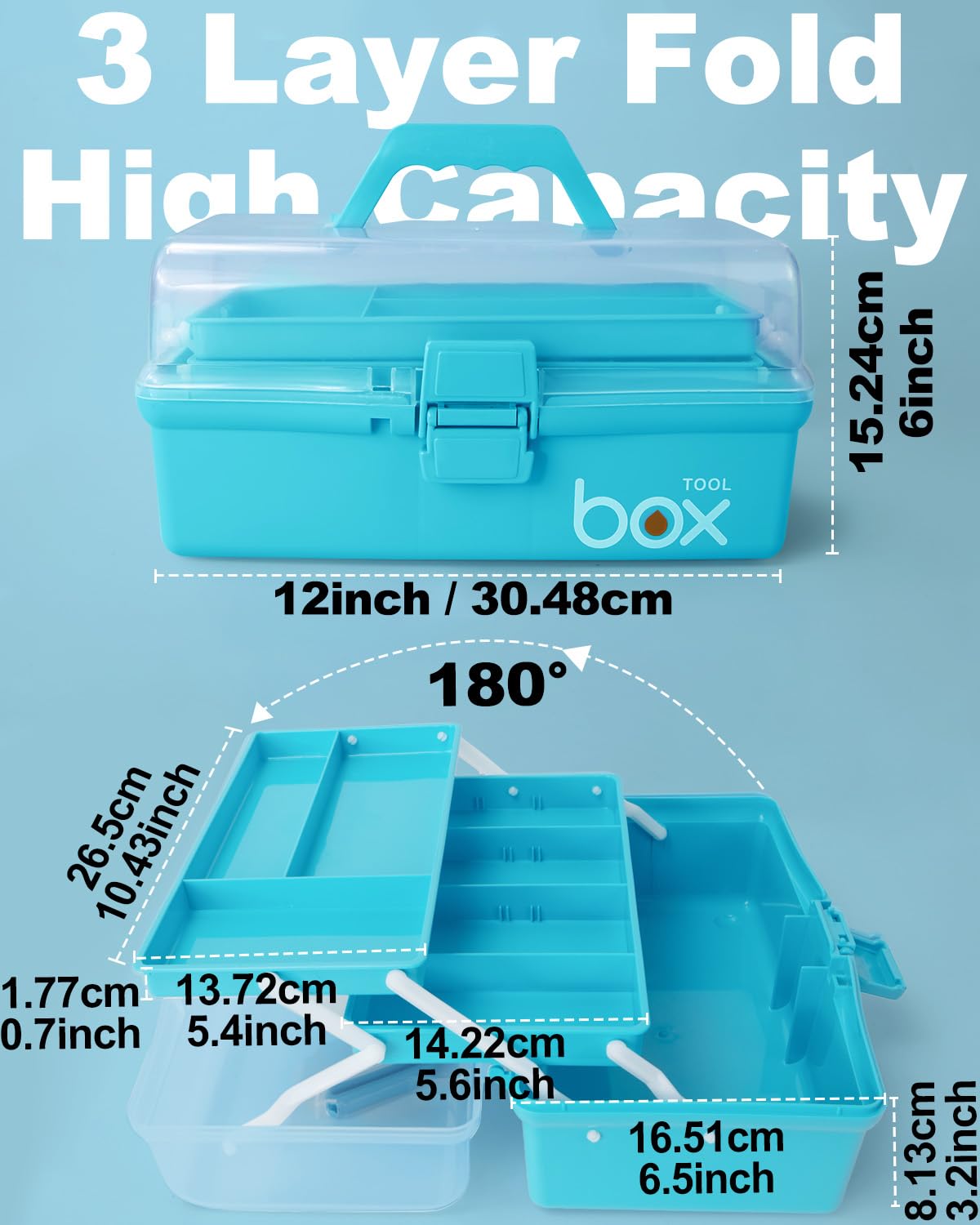 12in Three-Layer Multipurpose Storage Box Organizer Folding Tool Box/Art & Crafts Case/Sewing Supplies Organizer/Medicine Box/Family First Aid Box