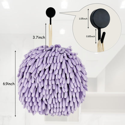 Fuzzy Ball Hand Towels, Set of 2, Chenille Quick Dry, 6.9inchPurple