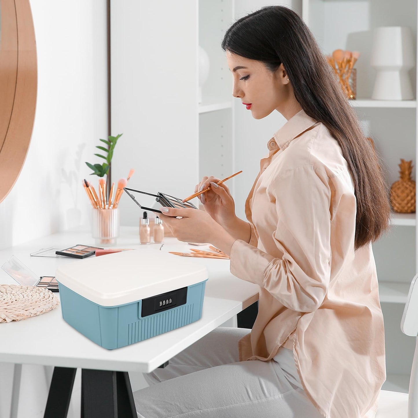 Medicine Storage Box, 25x20x10cm Lockable Medicine Box with 4 Digital Combination Lock and Removable Tray Double Layers Multi Grid Medicine Box