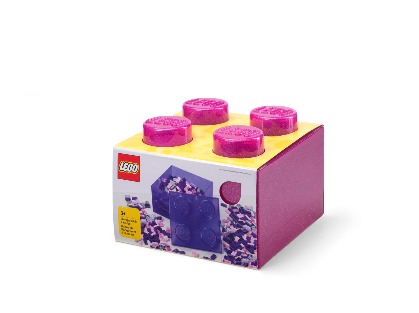 Room Copenhagen LEGO Storage Brick 4 Knobs Glitter Medium Violet - Stackable Plastic Storage Box with Lid for Kids and Adults Desk Organizer and Toy