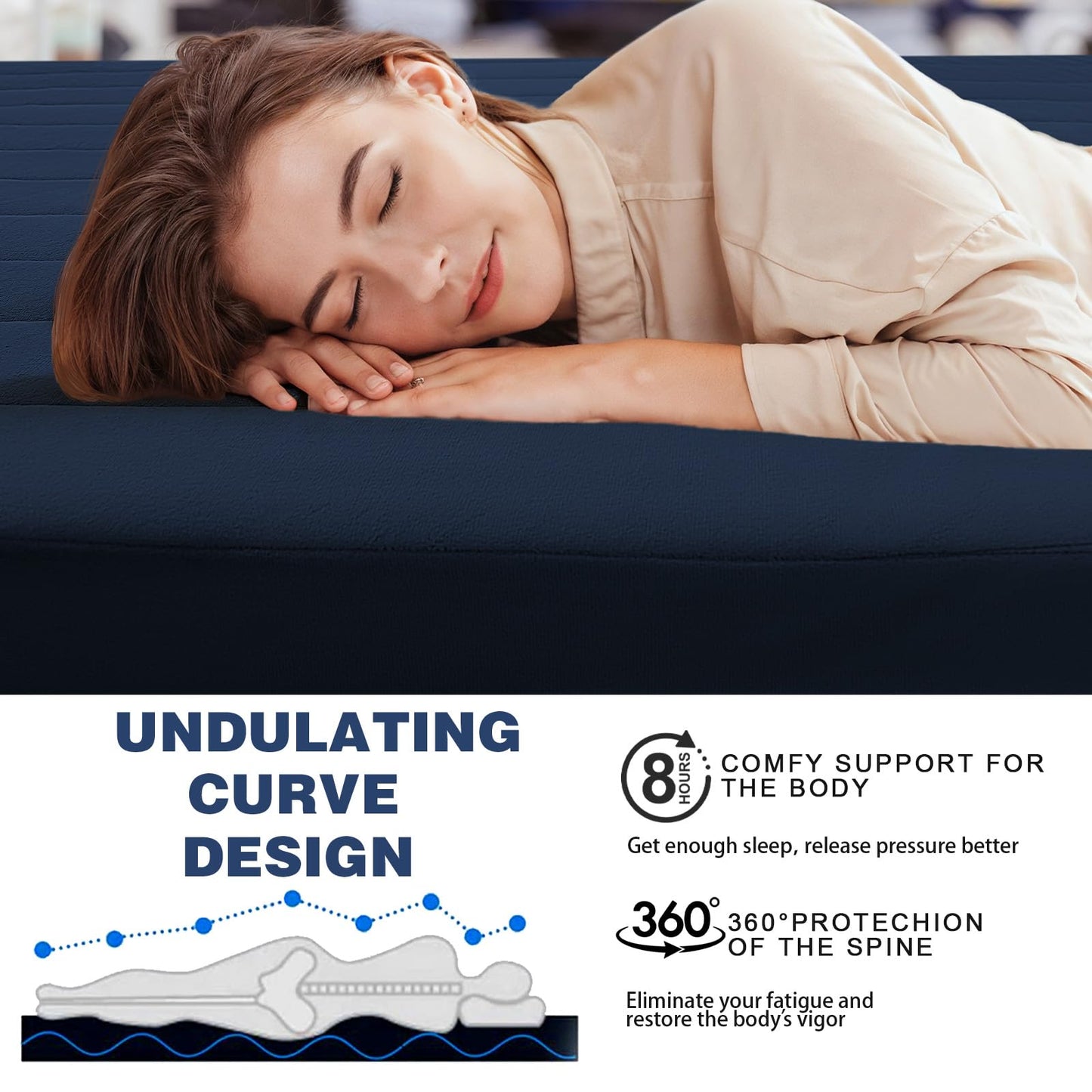 MeMoreCool Roll Up Floor Mattress Double 190x135cm, Navy Blue