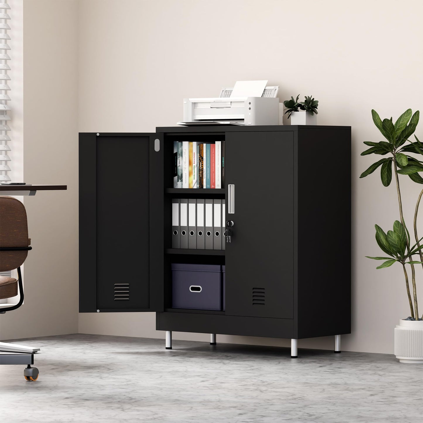 JINGUR Metal Storage Cupboard with Locking Doors and Adjustable Shelves, Lockable Storage Cabinet for Home Office Garage Pantry Entryway Living Room