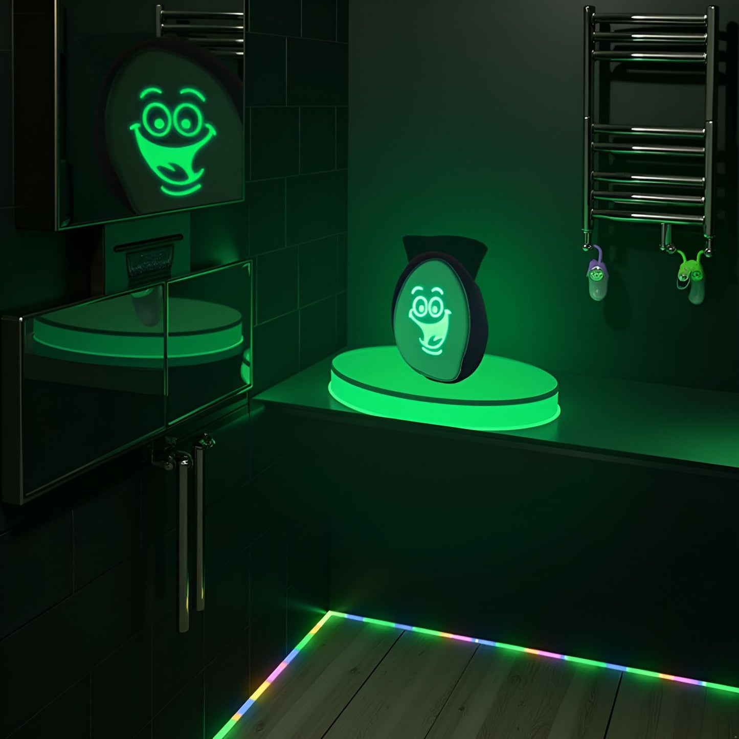 Green Luminous Toilet Lid & Wall Sticker - Funny DIY Bathroom Tattoo Decals, Soft Close WC Accessories