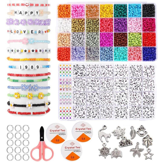 BeadzBoxx 6440 Pcs Glass Seed Beads, Childrens Necklace and Bracelet Making kit, Craft Kit for Kids, 28 Colors 4mm Seed Beads for Jewelry Making with