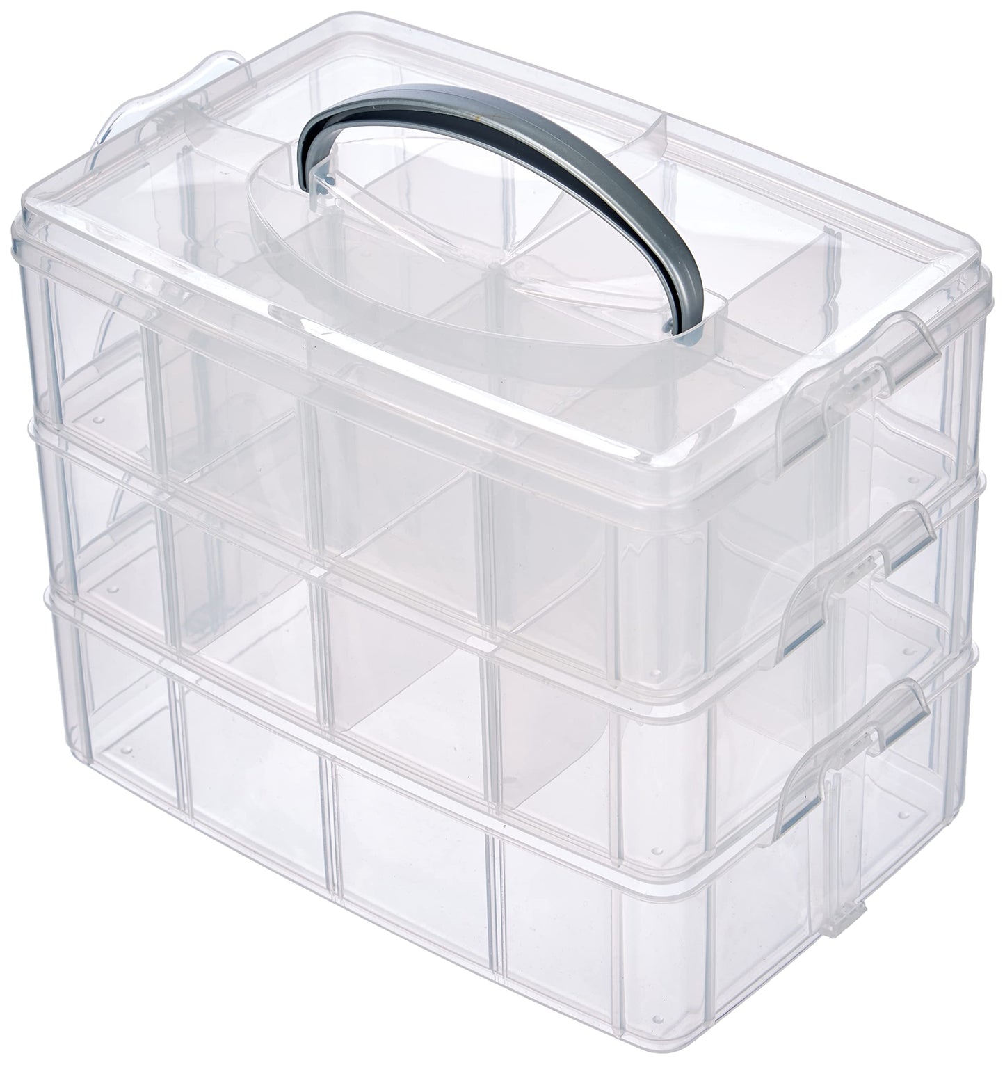 RAYHER Sorting Box with Carry Handle, 13 Compartment Storage Box , Transparent, 23.1x15.6x18.5cm