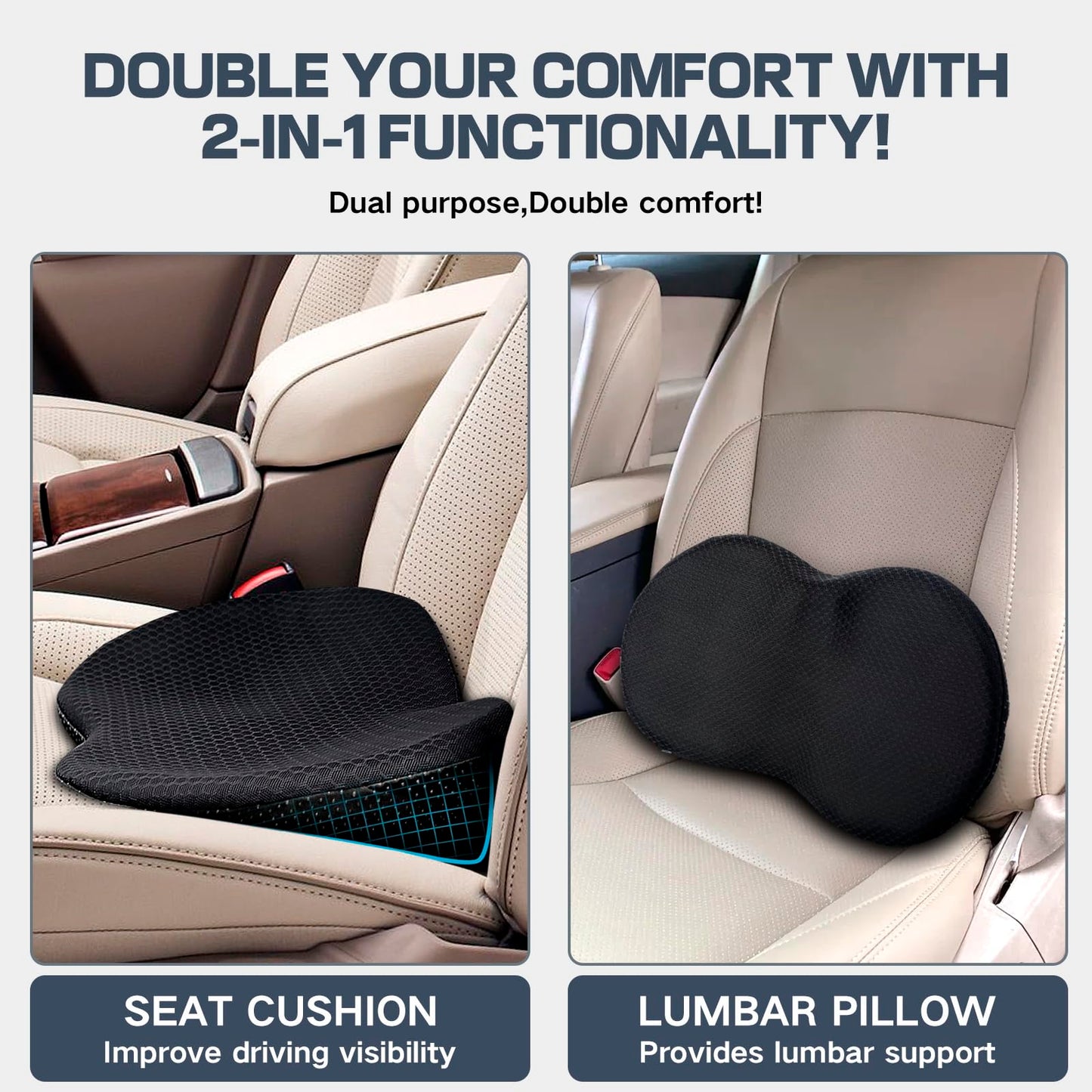 VBGURR Memory Foam Car Seat Cushion, Wedge Car Seat Cushions for Driving