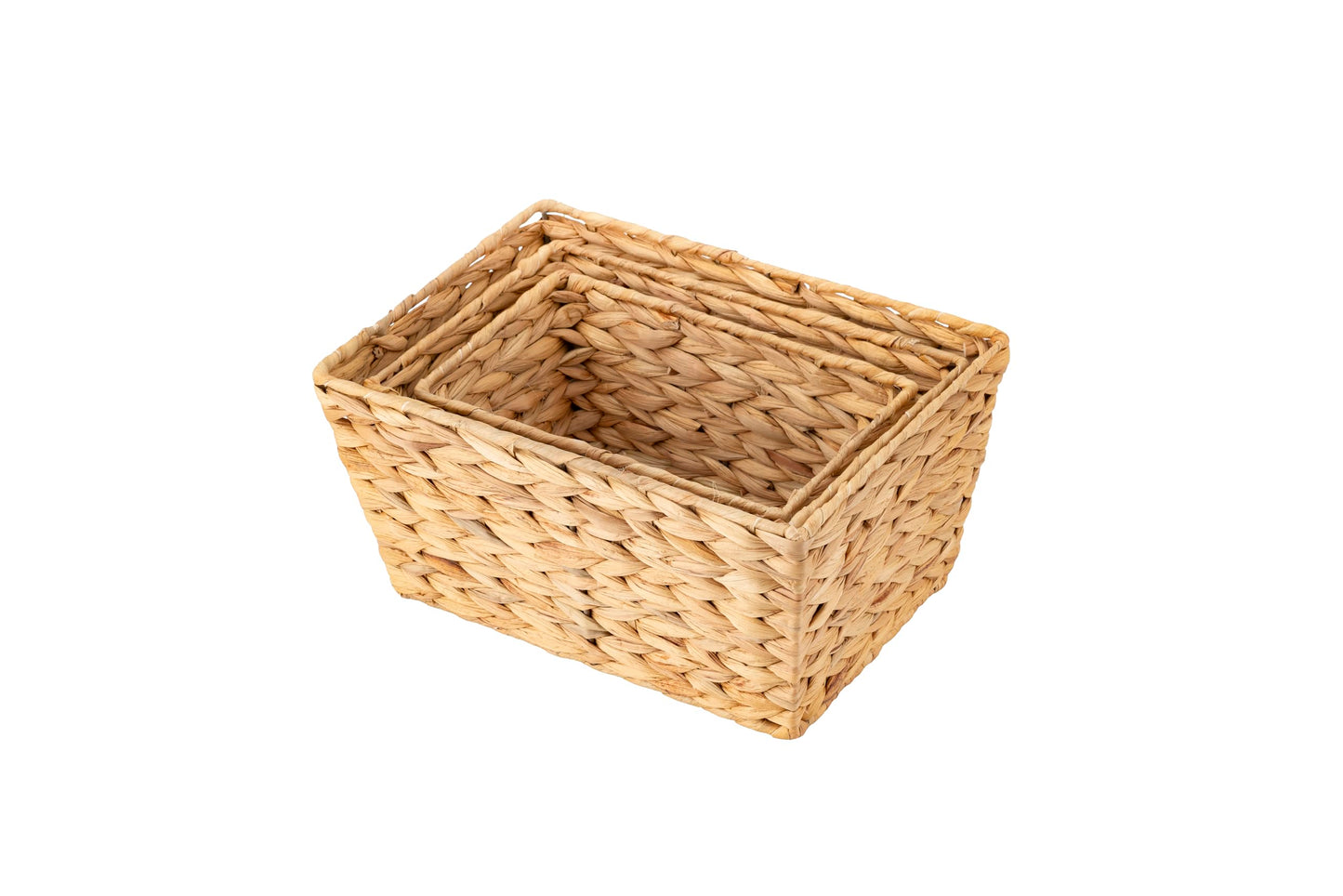 ECHTWERK Set of 3 Water Hyacinth Storage Baskets, Rectangular, Natural, Woven Baskets in S/M/L, Stackable for Bathroom, Office & Living Room