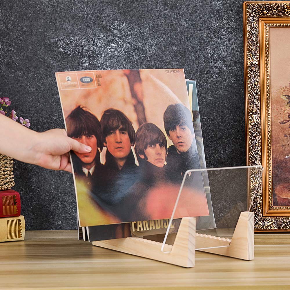 Tincogo Vinyl Record Storage Holder Record Stand Album Storage Display Stand-Store and Holds Up to 50 Albums,DVDs,or CDs-Solid Pine Wood with Crystal