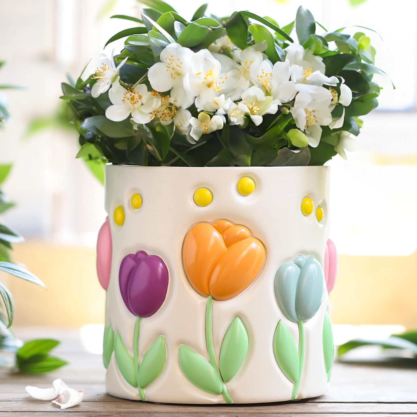GUGUGO Colorful Tulip Planters, Cute Unique Plant Pots with Drainage Holes, Funny Flower Pots for Indoor Plants, Eclectic Succulent Planter Pot for