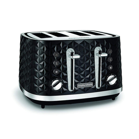 Morphy Richards Vector 4 Slice Toaster, High Gloss Geometric Design, Defrost and Reheat, Variable Width Slots, Removeable Crumb Tray,?Black, 248131