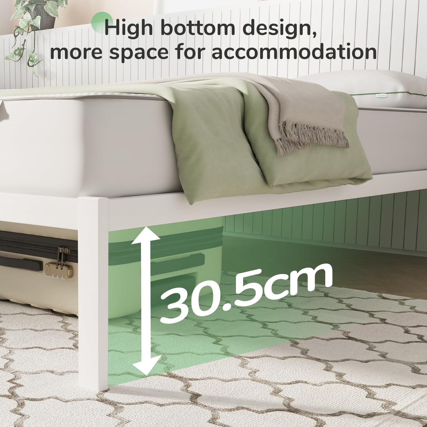 Novilla 30.5cm Metal Bed Frame, Platform Bed Frame with Noise-Cancell Design, Engineered Wood Slat Support, Solid Support Legs, Easy Assembly