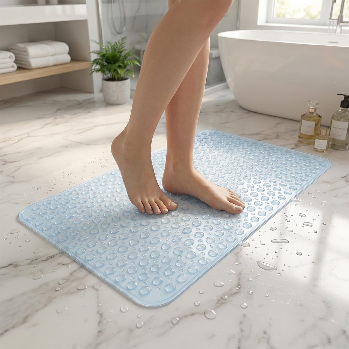 Rugs Garden Shower Bath Mats - Washable Non Slip Anti Mould Rubber Bathmat with Suction Cups for Bathtub and Bathroom (Sky Blue, 40x100 cm)