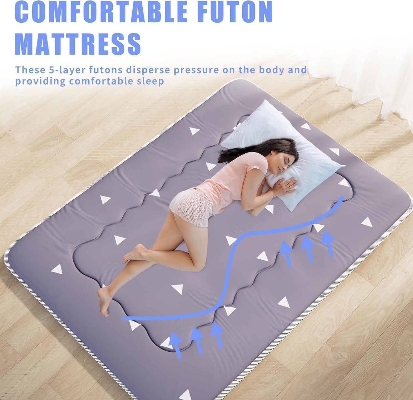 Kiseely Japanese Futon Mattress, Foldable Tatami Mat Portable Dormitory Sleeping Pad With Bag & Strap