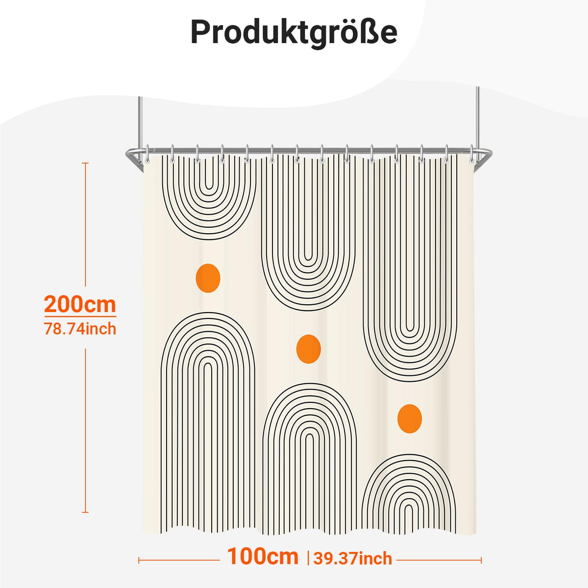Lerores Shower Curtain 100 x 200 cm Geometric Curve, Weighted Hem, Anti-Mould Textile, Water-Repellent