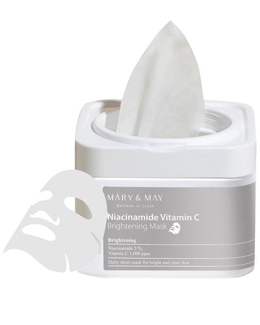 Mary&May Niacinamide Vitamin C Daily Mask - Quick Dispenser Type Korean Face Mask Sheet for Radiance Clear Skin - Dark Spot Correction and Luminous