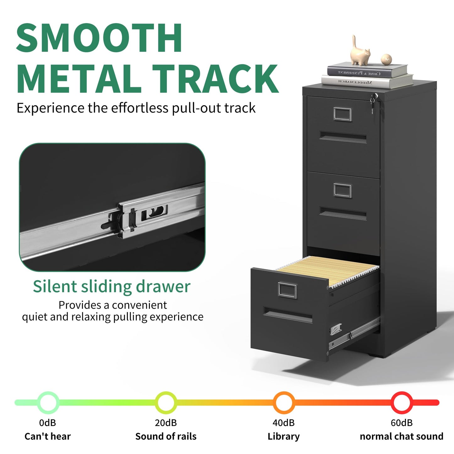 IKIMI Black Metal File Cabinet with 3 Drawer,Vertical File Cabinet with Lock for A4/Letter/Legal Size Files,Steel Filing Cabinets for Home