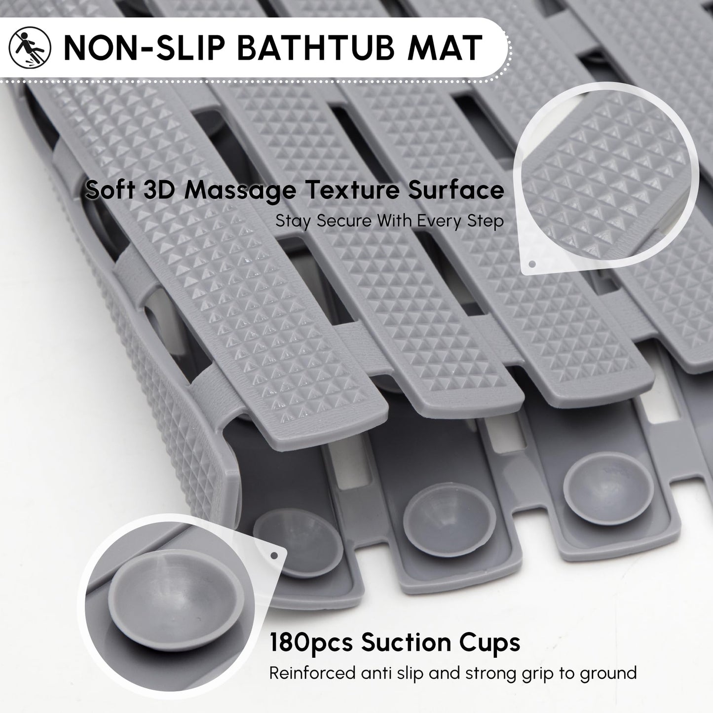 WELTRXE Bath Mat Non Slip Anti Mould, 70 x 40cm Anti Slip Bath Mat for Tub, Super Soft Bathtub Mat