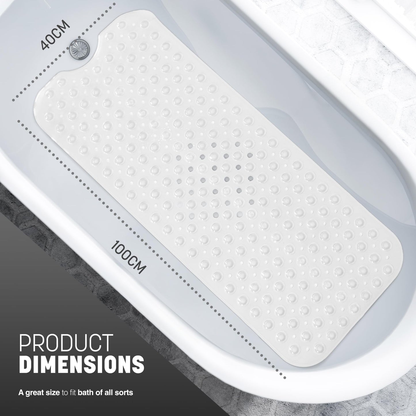 KEPLIN Premium Non-Slip Bath Mat - 200 Suction Cups, BPA, Latex Free, Mildew Resistant, Machine Washable - Safe