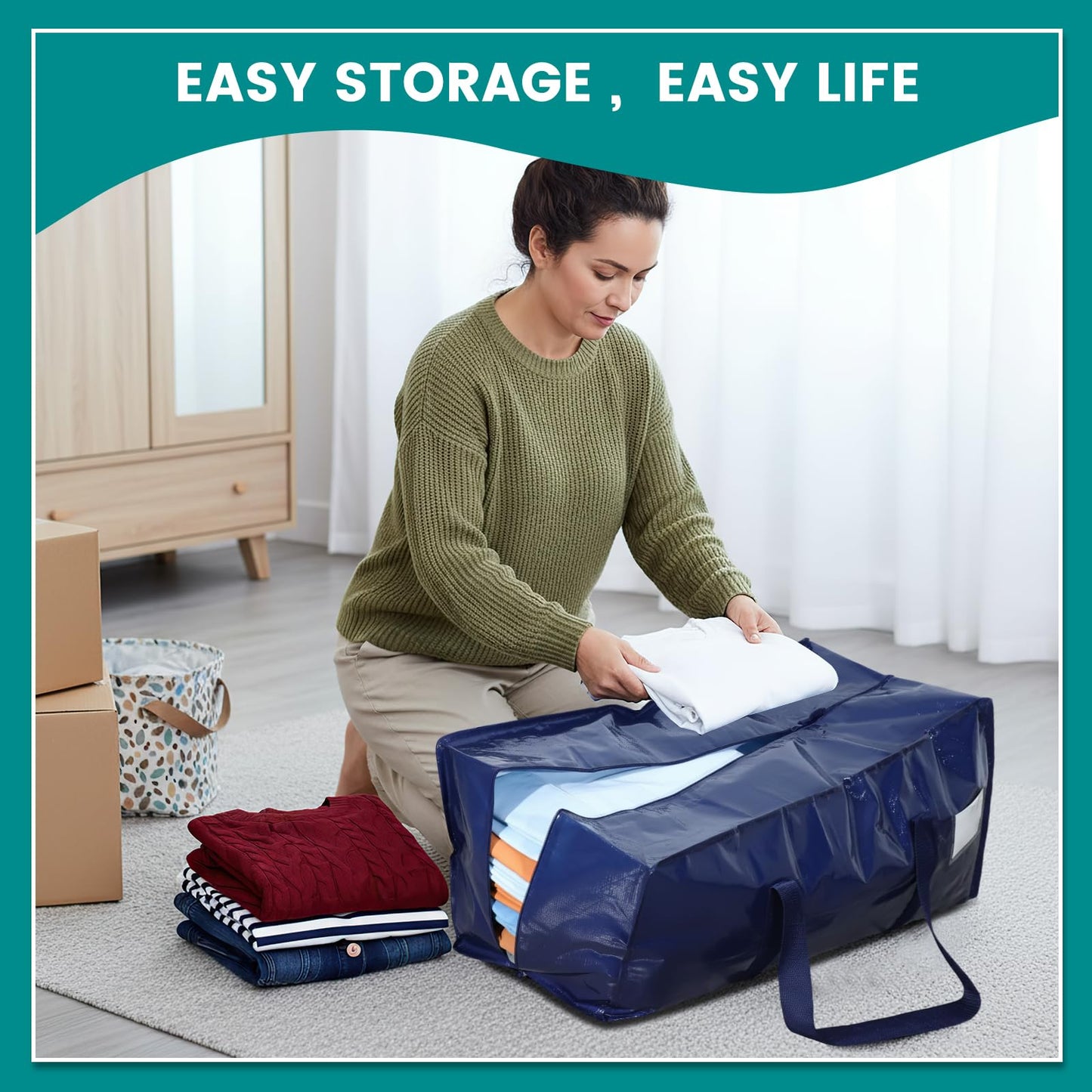 Dntorx Heavy Duty Moving Bags, 4 Pack 90L Storage Bags Dorm Moving Boxes