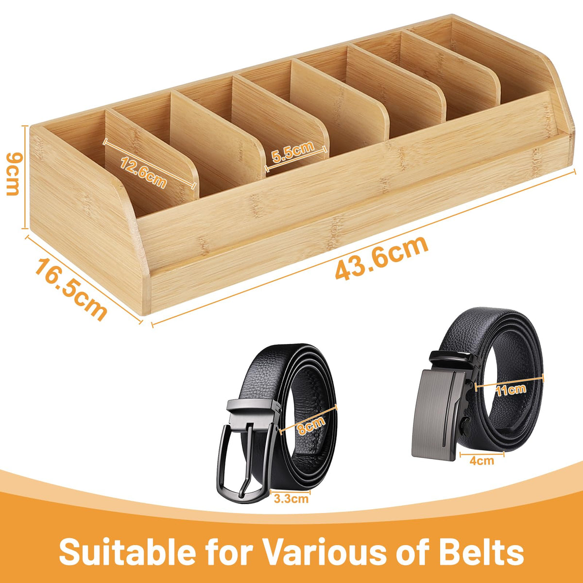 DBREAKS Belt Storage, 7 Compartments Belt Storage Box, Bamboo Colour